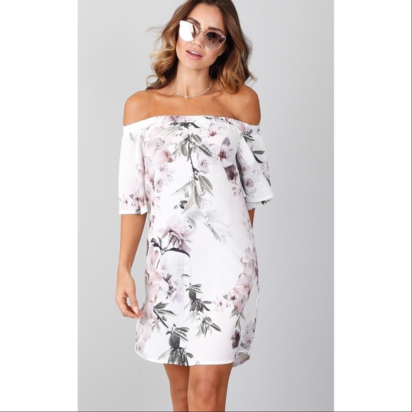 Floral Print Off The Shoulder Shift Mini Dress - Picture 2 of 8